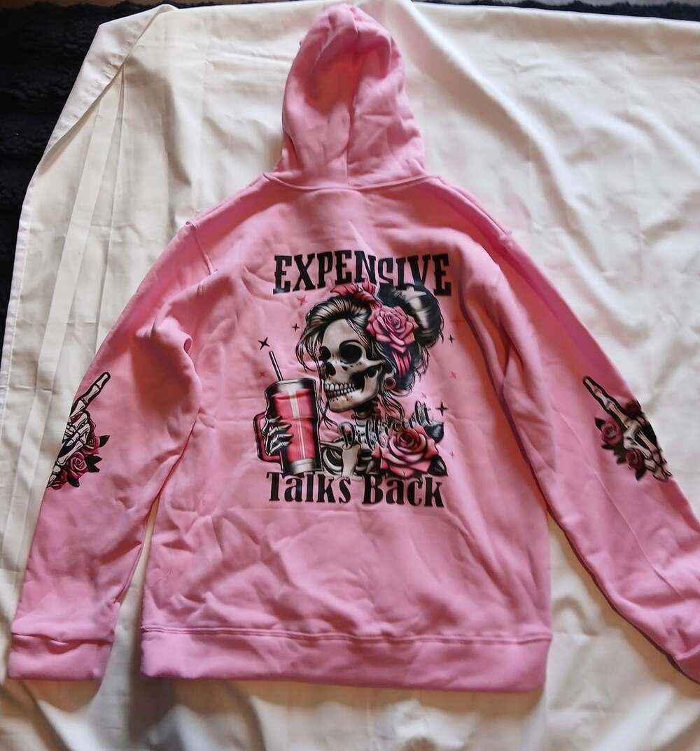 Expensive And Difficult Talks Back Skeleton Hoodie Pink